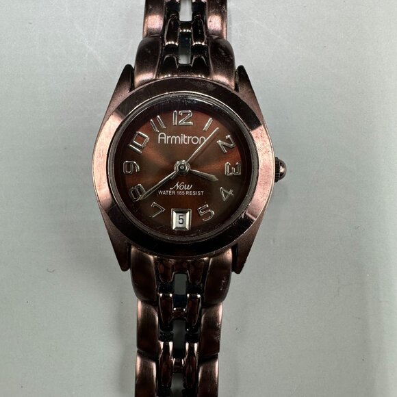 3/$30 Armitron Watch Women Metallic Brown Date Window Round Dial 8 Inch - Picture 3 of 16